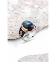 Kapşon Kaplan Gözü Taşlı Gümüş Erkek Yüzük
