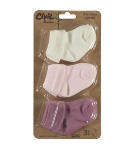 Civil Baby Kız Bebek 3'lü Çorap Set 0-24 Ay Pudra