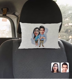 BK Gift Kişiye Özel Sevgililer Karikatürlü Dikdörtgen Araç Koltuk Yastığı-101