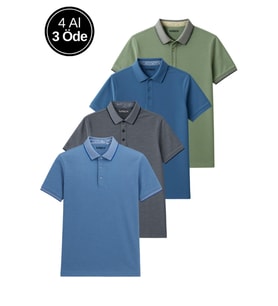 Erkek 4'lü Paket Cepsiz Polo Yaka T-shirt Dar Kesim Nefes Alan Kumaş Kıvrılmaz Yaka Tişört