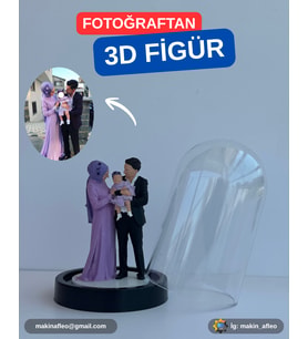Fanus İçinde Kişiye Özel 3D 3 Kişilik Figür (15cm)