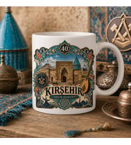 Kırşehir Temalı Hediyelik Kupa Bardak - 40 Plaka Ahilik Başkenti Çini ve Selçuklu Motifli Özel Tasarım Kupa
