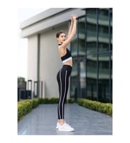 Vienne Yanları Çift Beyaz Biyeli Siyah Ekstra Yüksek Bel Toparlayıcı Spor Tayt