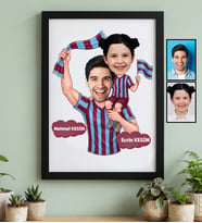 Kişiye Özel Karikatürlü Bordo Mavi Baba Kız Siyah Çerçeve Babalar Günü Hediyesi