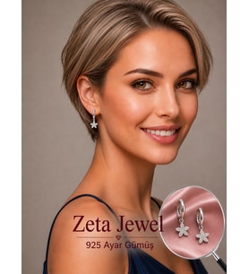 Zeta Jewel Çiçek Tasarım Gümüş Küpe - Özel Işıklı Kutulu Hediye