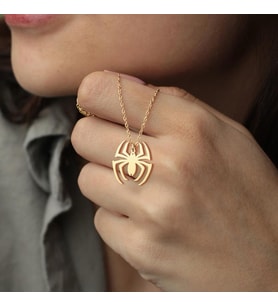 Spiderman Örümcek Adam Logo Kolye 925K Gümüş (Gold)