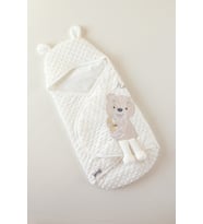 Unisex Bebek Beyaz Sevimli Topitos Nakışlı Velboa Kundak Krem