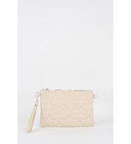 Kadın Krem Yıldız Nakışlı Suni Deri Bilek Ve Zincir Askılı Portföy El Ve Clutch Çanta