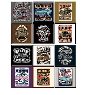 Retro Car Poster Sticker 12 Parça Telefon, Tablet, Defter, Laptop Sticker