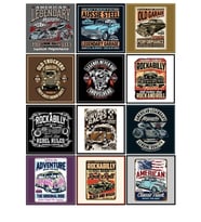 Retro Car Poster Sticker 12 Parça Telefon, Tablet, Defter, Laptop Sticker