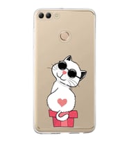 Huawei Y9 2018 Uyumlu Kapak Coolcat Tasarımlı Şeffaf Silikon Kılıf