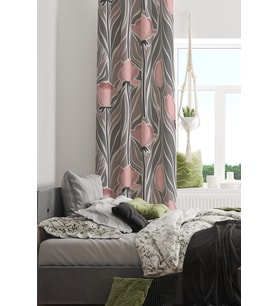 Mirror Flowers 1 Desenli Süet Oturma Odası Salon Fon Perde Baskılı Ekstrafor Büzgü TEK KANAT