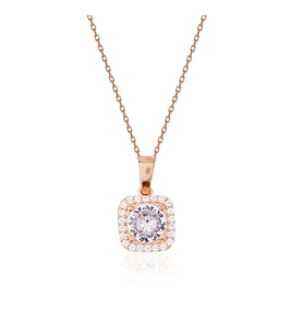 925 Ayar Gümüş Rose Gold Kare Pırlanta Modeli Kolye