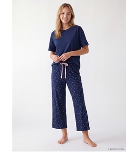 LCW DREAM Lacivert %100 Pamuklu Kadın Kaprili Pijama Takımı