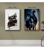 siyah kuğu göl ve tekne tablo resim kanvas 2 adet 50x70