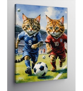 Kanvas Tablo Futbol Oynayan Kediler