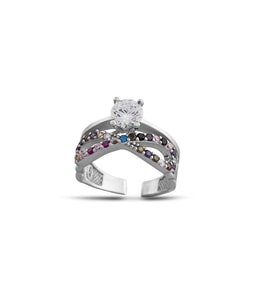Multicolor Zirkon Taşlı Sonsuzluk Tasarım 925 Ayar Gümüş Kadın Tektaş Yüzük