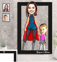 Kişiye Özel Anneler Günü Anne Kız Karikatürlü 3D Ahşap Tablo 30x47 Model-5