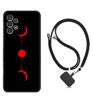 Samsung Galaxy M14 Kılıf Silikon Boyun Askılı İpli Desenli Silikon Red Moon 1710
