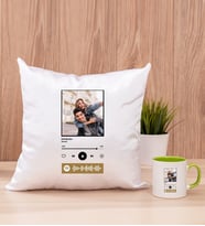Kişiye Özel Spotify Tasarım Fotoğraflı Kare Yastık ve Yeşil Kupa