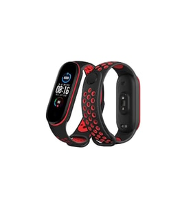 Mi Band 6 Spor Delikli Kordon - Siyah-Kırmızı