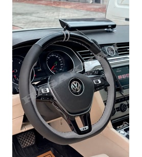 Vw Polo Mk6 Dikme Direksiyon Kılıfı Parlak Siyah Gri Detaylı Gri Çift Yüzük ve Dikiş 2017-2021