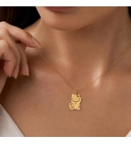 Kişiye Özel 925 Ayar Gümüş Çin Şans Kedisi Neko Kolye (Gold)