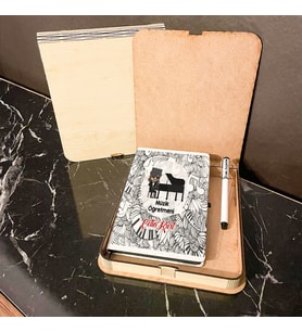 Müzik Öğretmeni Ahşap Kutulu Defter Kalem Set 02