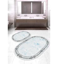 Dijital Baskılı Kaymaz Taban Yıkanabilir Oval 2'li Klozet Takımı Banyo Paspası NOKZ-SD-310 (Mavi)
