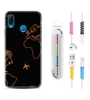 Huawei P20 Lite Mate 10 20 Lite Pro P40 Lite KılıfKablo Koruma Spiral Silikon Harita ve Uçak 1777