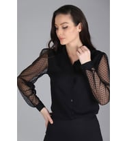 Sweetness Kadın Siyah Tül Kollu Uzun Kol  Gömlek