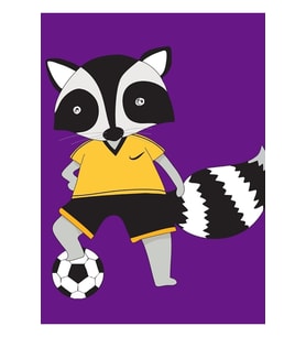 Futbol Oynayan Karikatür Hayvanlar Spor Rakun Tablo Ahşap Poster Dekoratif