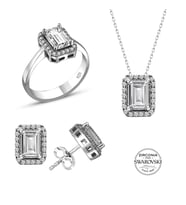 Söğütlü Silver Gümüş Swarovski baget taşlı pırlanta modeli üçlü set