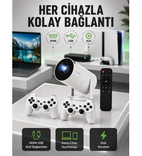 Portatif 4K Projeksiyon – 4.000 Uygulama, Kablosuz Yansıtma ve Bluetooth 5.0 Yeni Nesil