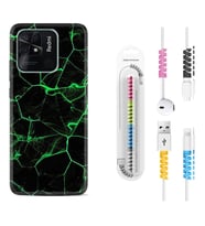 Xiaomi Poco X3 Pro M4 Pro X4 Pro C40 10C Kılıf Kablo Koruma Spiral Silikon Yeşil Şerit Mermer 1320