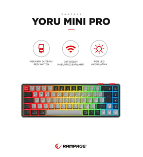 Rampage Yoru Mini Type-c Rgb Red Switch Mekanik Kablosuz Oyuncu Klavyesi 2.4ghz.