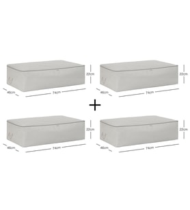 Ocean Home Textile 4'lü Mega Boy Gri Balıksırtı Baza Altı Hurç Set 74 x 46 x 22 cm