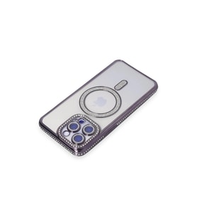 İphone 14 Pro Kılıf Joke Simli Magneticsafe Kılıf - Derin Mor