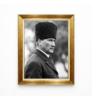Tablore Atatürk Siyah Beyaz Nostaljik Kanvas Tablo - Altın Çerçeveli Atatürk Tablosu