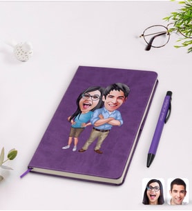BK Gift Kişiye Özel Sevgililer Karikatürlü Mor Termo Deri Defter Kalem Seti Model 101