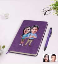 BK Gift Kişiye Özel Sevgililer Karikatürlü Mor Termo Deri Defter Kalem Seti Model 101