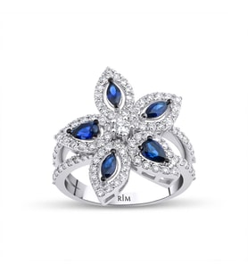 1.50 Karat Laboratuvar Pırlanta Fantezi Safir Yüzük - HRD Sertifikalı