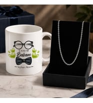 BK Gift Kişiye Özel Babalar Günü Tasarımlı Beyaz Kupa & Forse Zincir Kolye -2, Babalar Günü Hediyesi