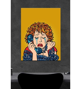 Telefonun Başında Ağlayan Kadın Ahşap Poster (27x18)