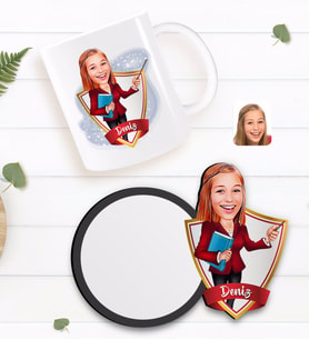 BK Gift Kişiye Özel Kadın Öğretmen Karikatürlü Beyaz Kupa ve Ahşap Bardak Altlığı Hediye Seti-3