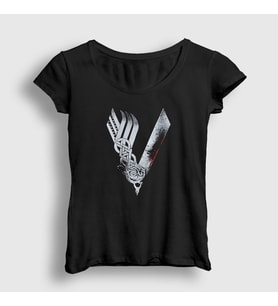 Presmono Kadın Siyah Logo Vikings T-Shirt 221773tt