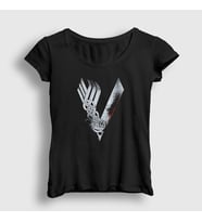 Presmono Kadın Siyah Logo Vikings T-Shirt 221773tt