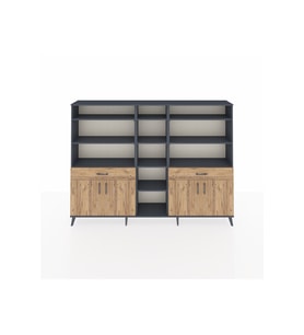 Arges Dolap 12 Raflı 2 Çekmeceli 4 Kapaklı 220x30x163 Antrasit-Çam