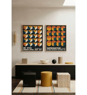 Modern Geometrik Sanat 2'li Ahşap Çerçeveli Tablo Seti