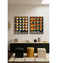 Modern Geometrik Sanat 2'li Ahşap Çerçeveli Tablo Seti